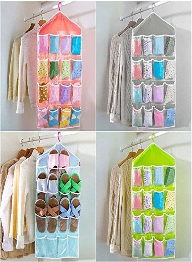 FosCadit 16 Pockets Clear Hanging Bag for Socks Bra Underwear Cupboard Rack Hanger Wall Hanger Socks Storage Organizer (Multicolor) (Plastic) - Image 4